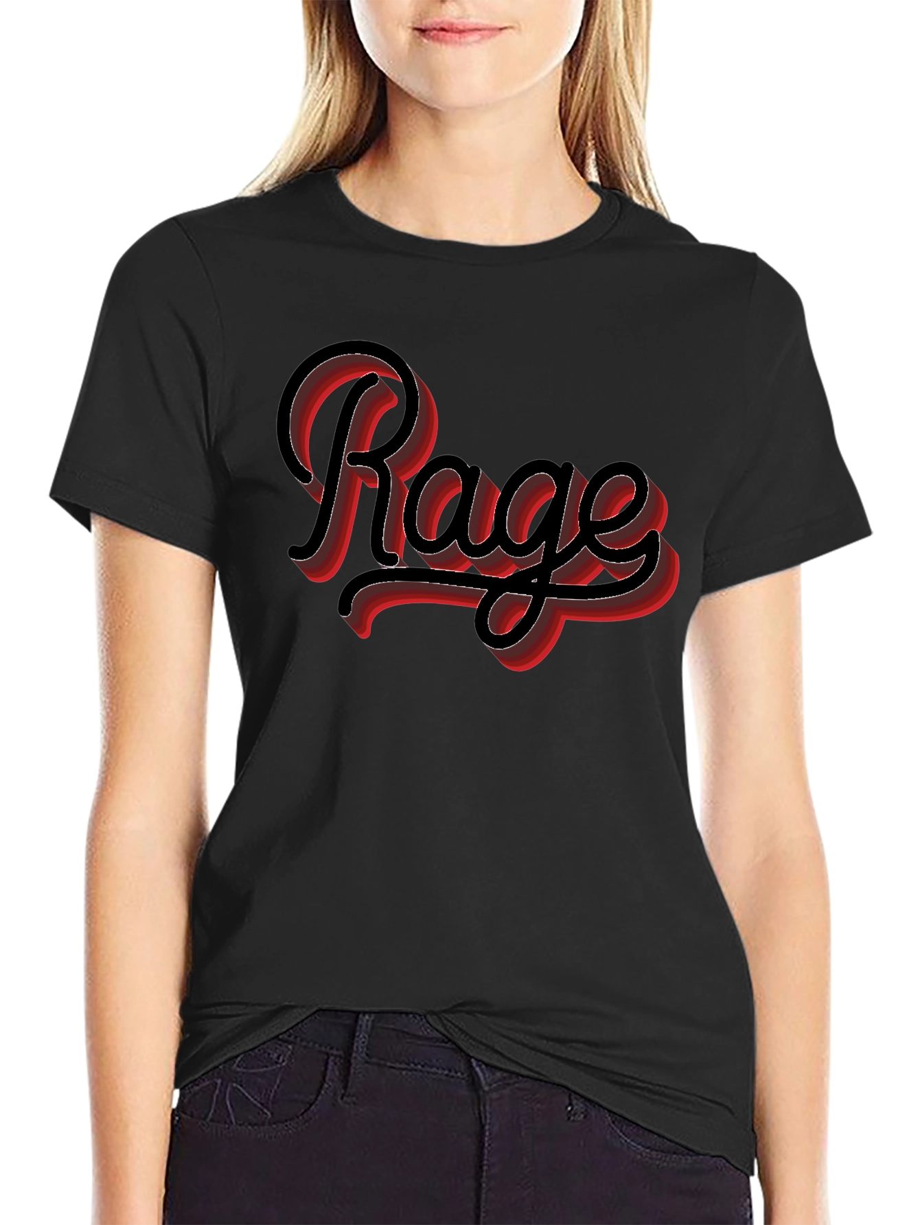 Rage Graphic Print Black Crewneck T-Shirt