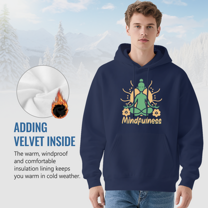 Mindfulness Meditation Yoga Figure Navy Hoodie, Relax Cozy Spiritual Daily Top