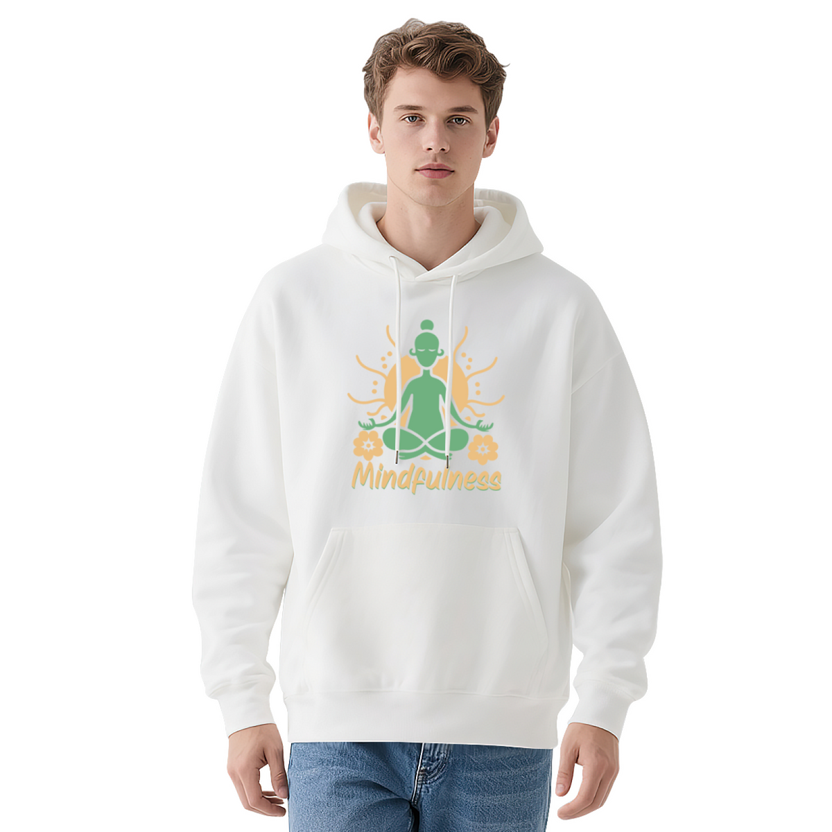 Mindfulness Meditation Yoga Figure Navy Hoodie, Relax Cozy Spiritual Daily Top