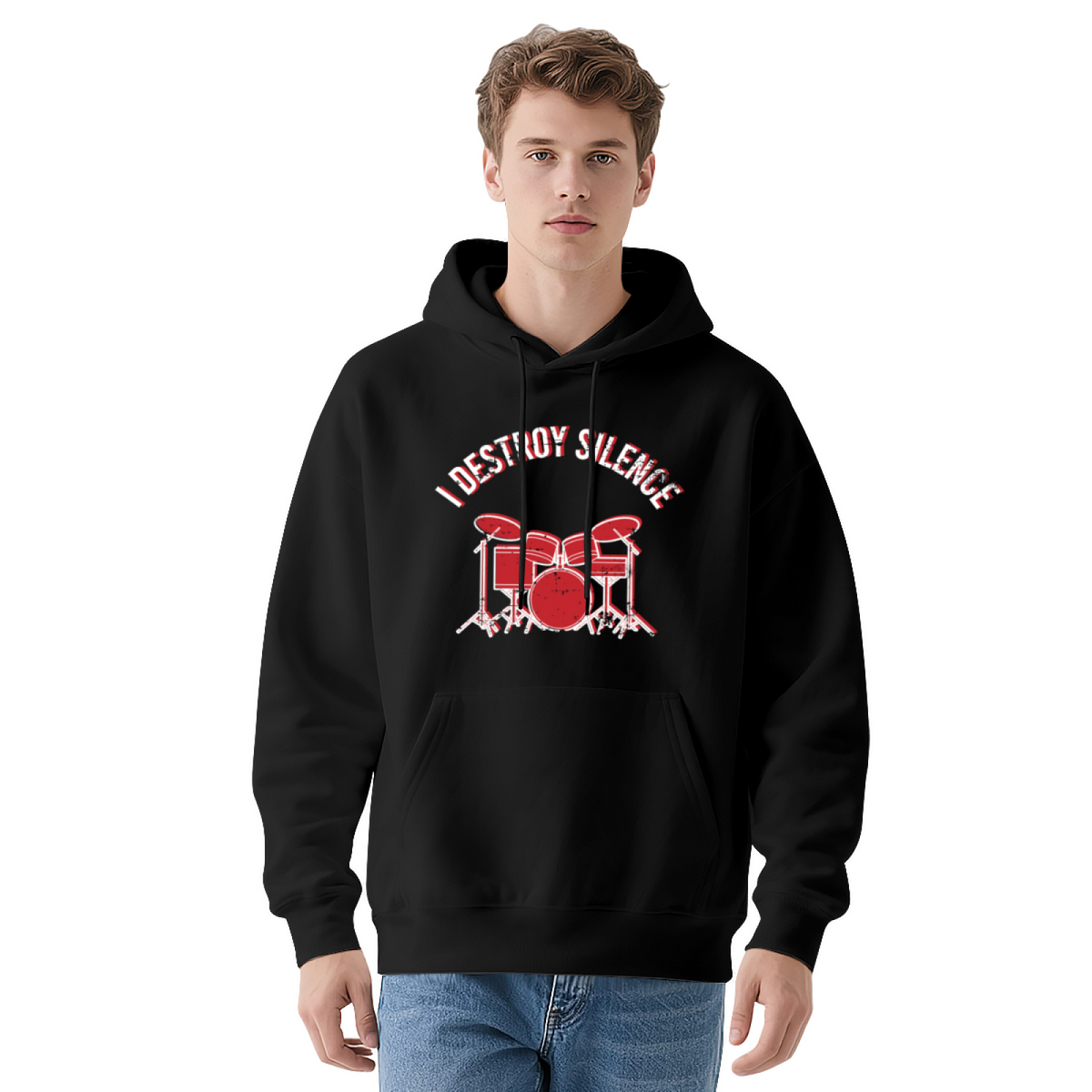 I Destroy Silence Drum Kit Rock Graphic Hoodie, Music Lover Comfort Sweatshirt