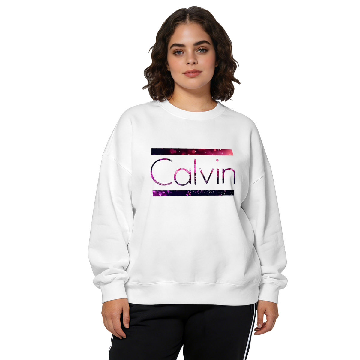 Glitter Galaxy Calvin Name Letter Crewneck Sweatshirt