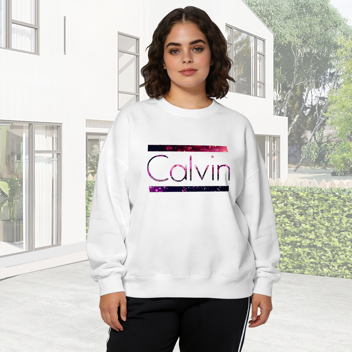 Glitter Galaxy Calvin Name Letter Crewneck Sweatshirt