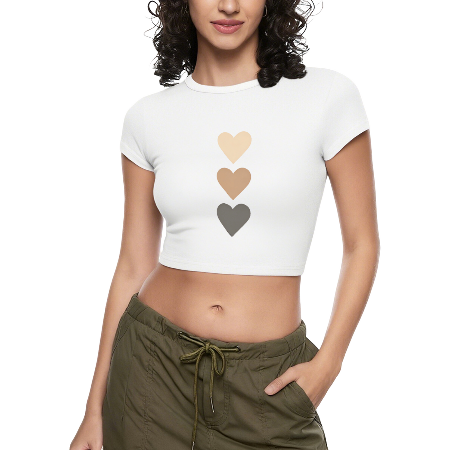 Neutral Gradient Three Hearts Minimal Gray Crop Top