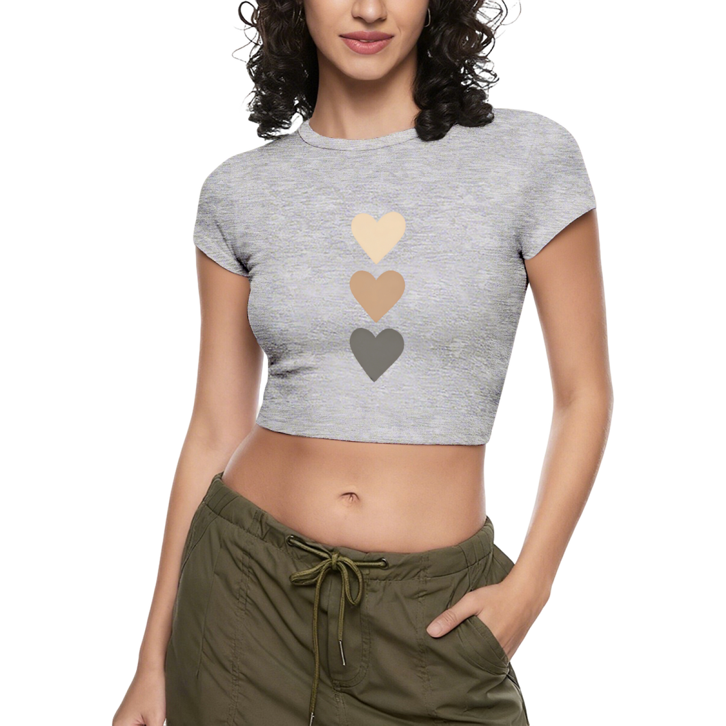 Neutral Gradient Three Hearts Minimal Gray Crop Top