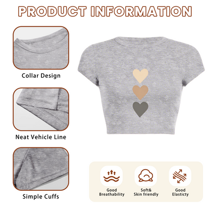 Neutral Gradient Three Hearts Minimal Gray Crop Top