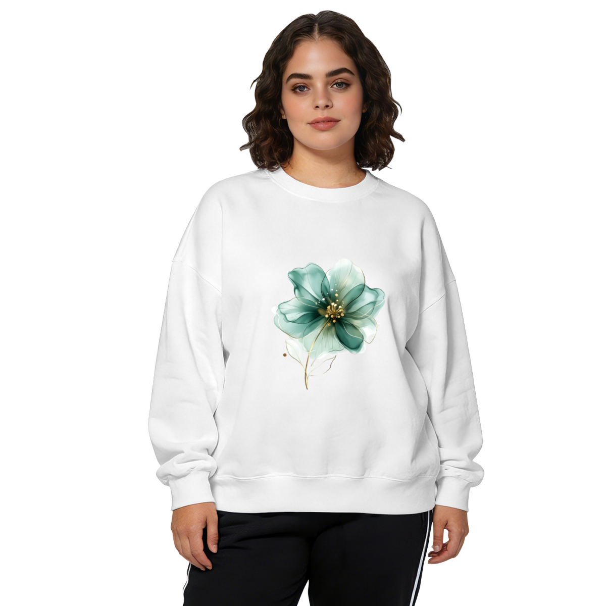 Ethereal Teal Watercolor Flower Art Print Crewneck Sweatshirt