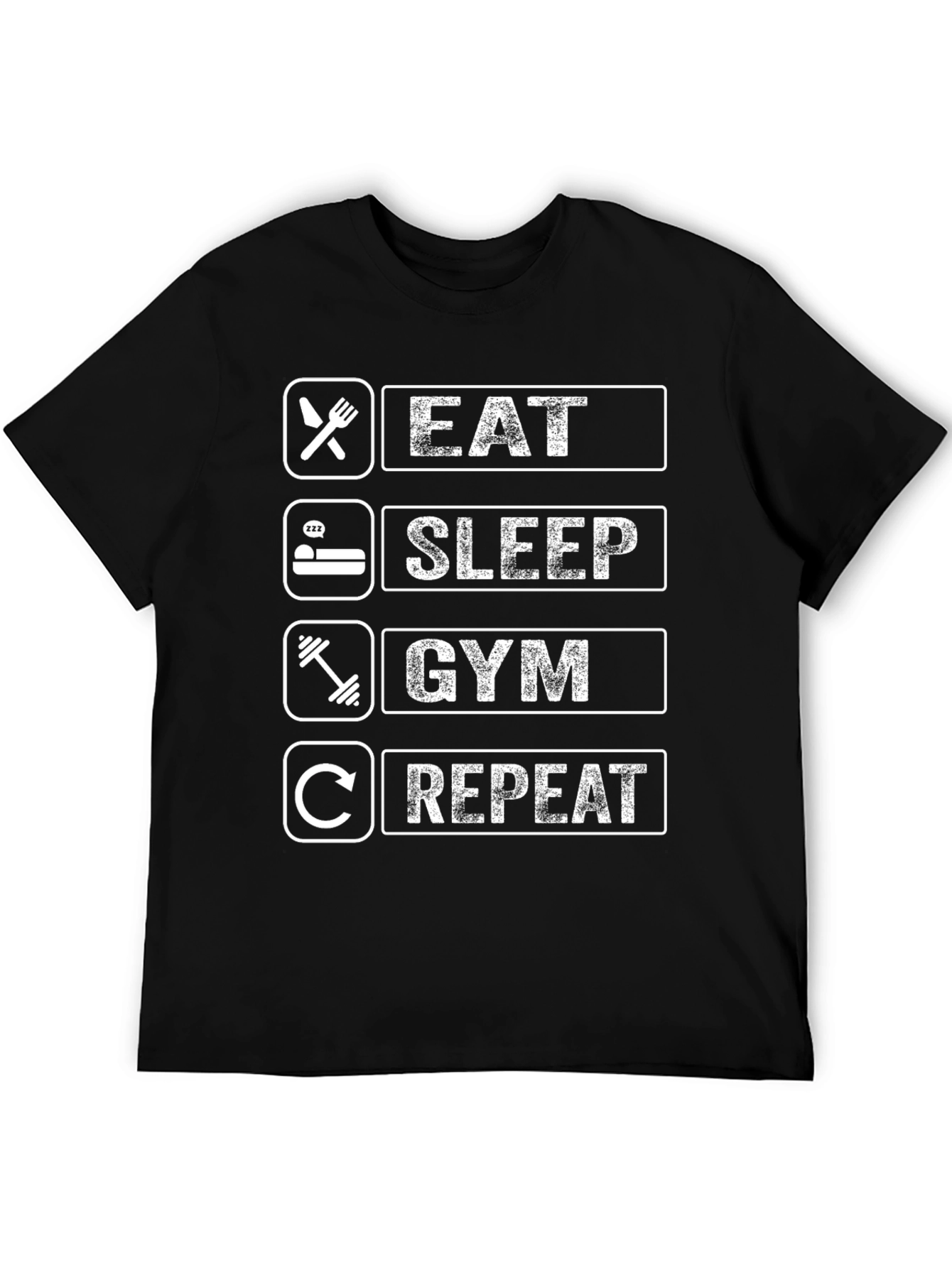 Eat Sleep Gym Repeat Black Graphic Tee