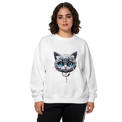 Sparkling Gem?Decorated Cool Cat Crewneck Sweatshirt