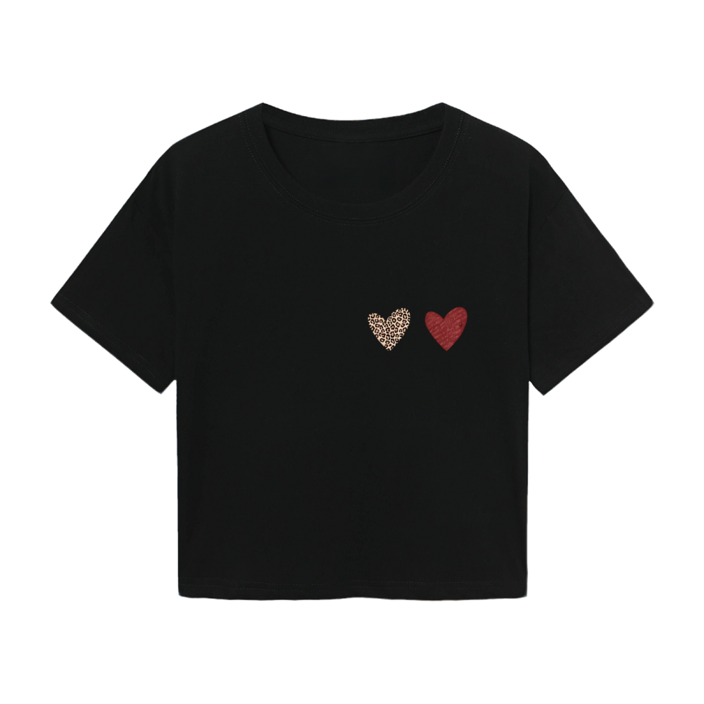 Leopard & Red Mini Hearts Minimal Black Crop Tee