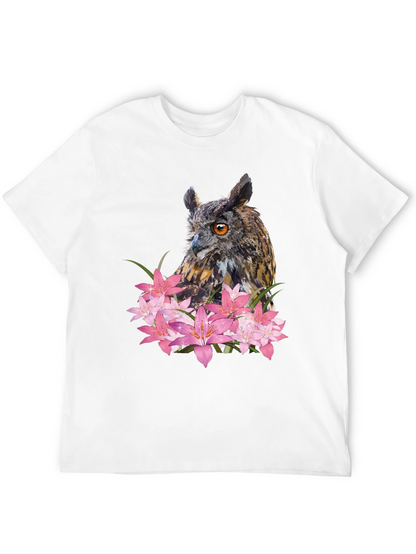Owl & Lily Graphic T-Shirt - Unique Nature Design