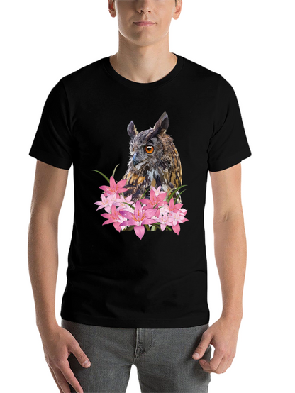 Owl & Lily Graphic T-Shirt - Unique Nature Design