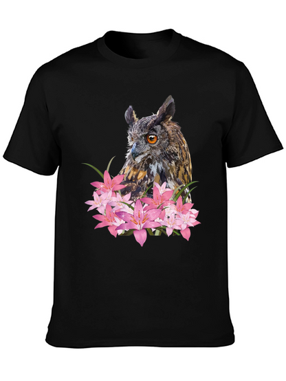 Owl & Lily Graphic T-Shirt - Unique Nature Design