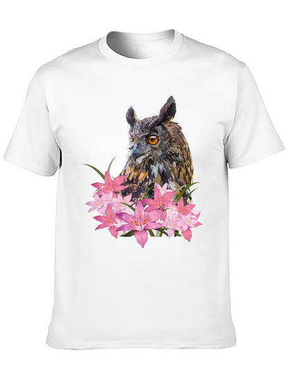 Owl & Lily Graphic T-Shirt - Unique Nature Design