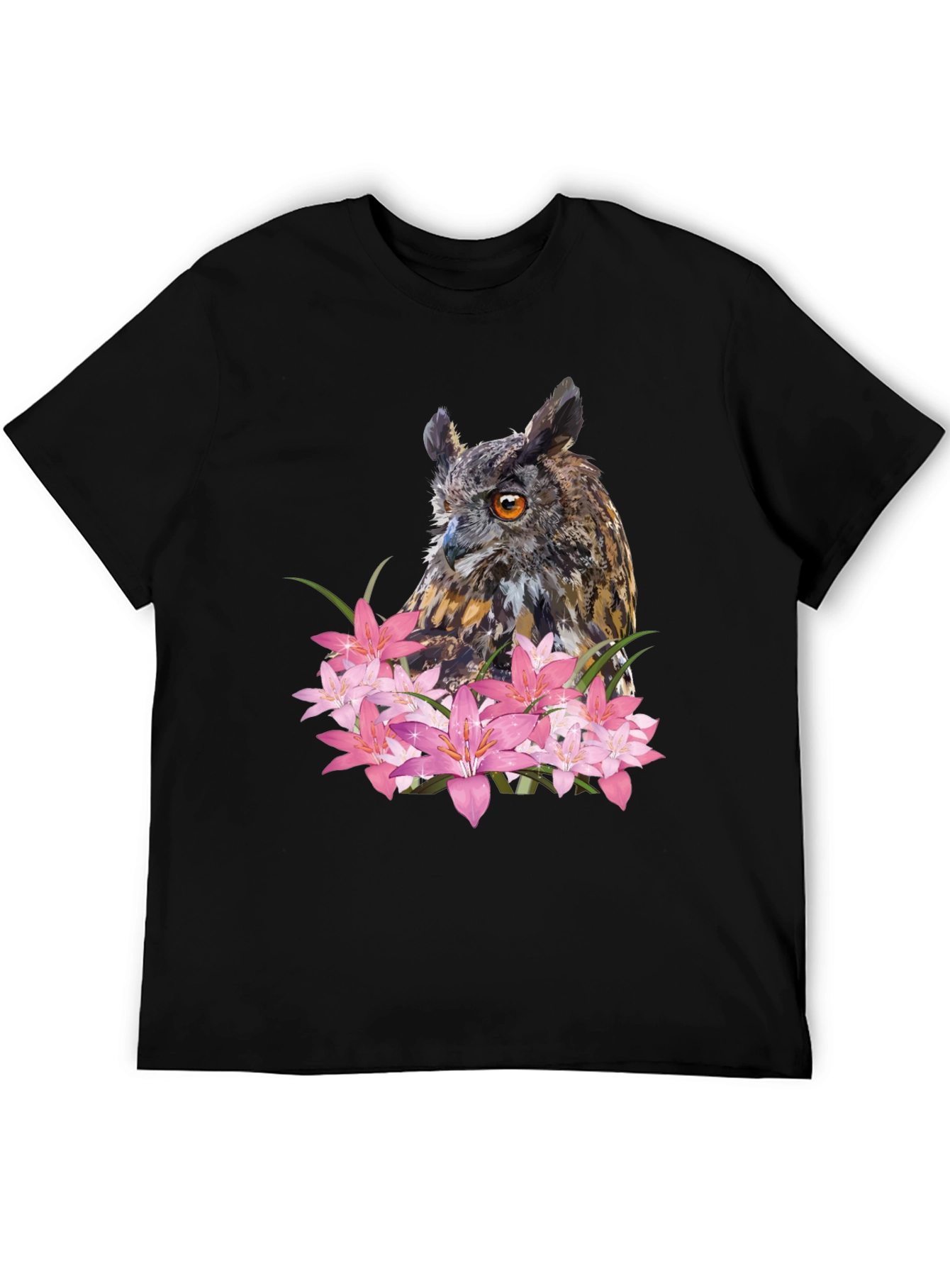 Owl & Lily Graphic T-Shirt - Unique Nature Design