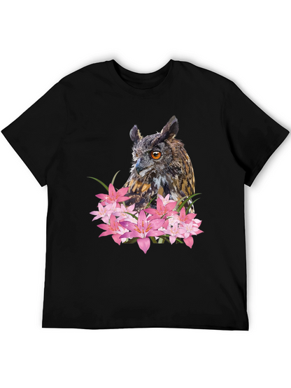 Owl & Lily Graphic T-Shirt - Unique Nature Design