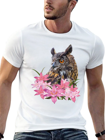 Owl & Lily Graphic T-Shirt - Unique Nature Design
