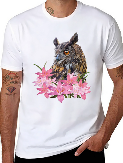 Owl & Lily Graphic T-Shirt - Unique Nature Design