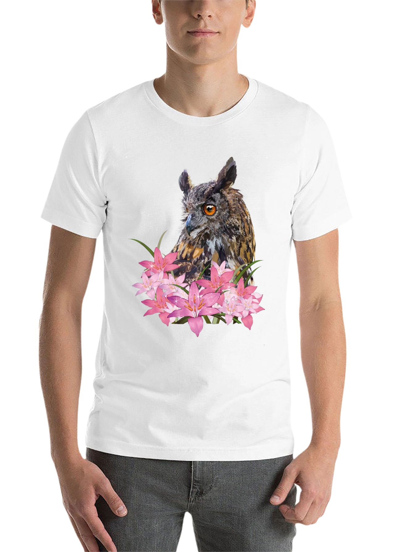 Owl & Lily Graphic T-Shirt - Unique Nature Design