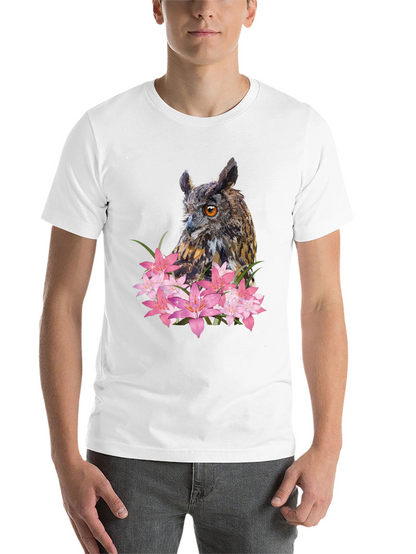 Owl & Lily Graphic T-Shirt - Unique Nature Design