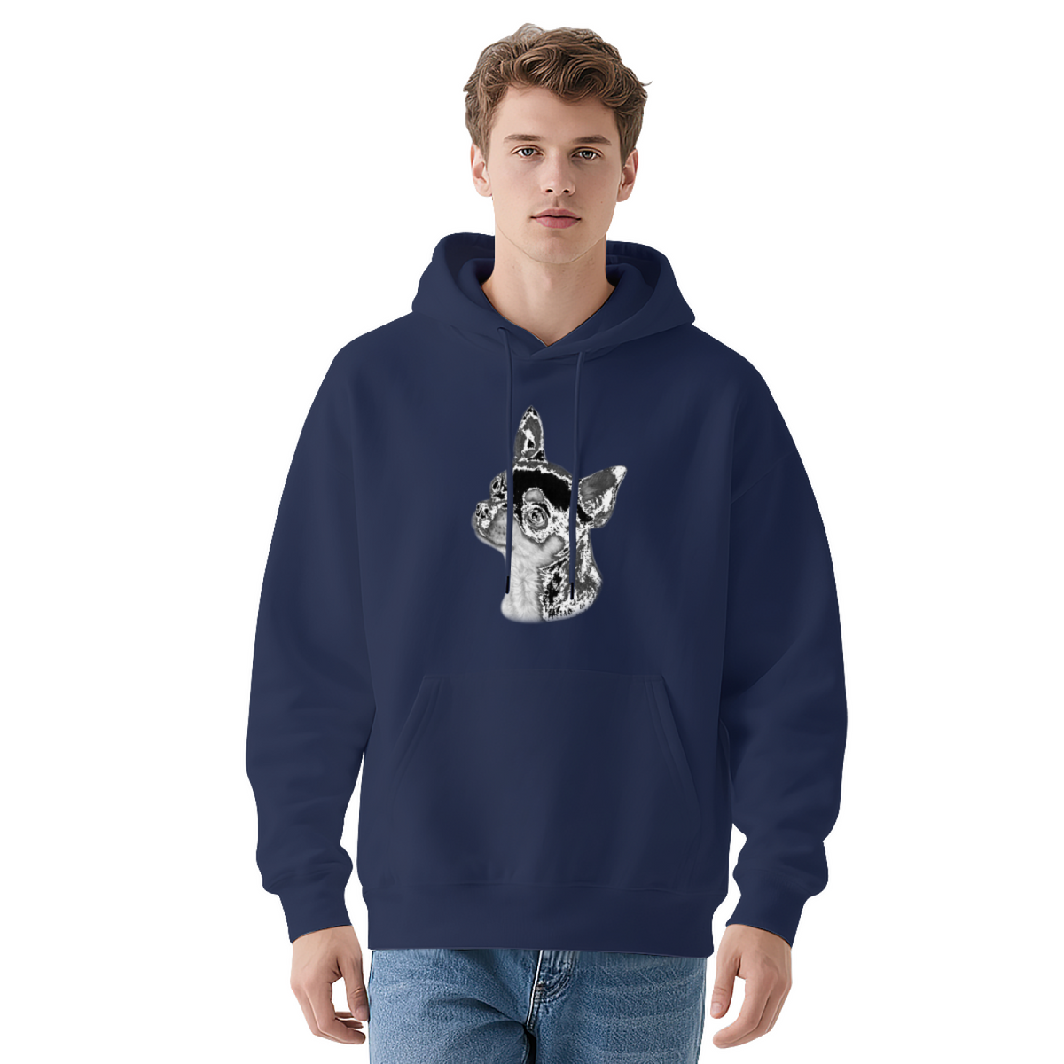 Monochrome Chihuahua Dog Portrait Hoodie, Breathable Casual Comfort