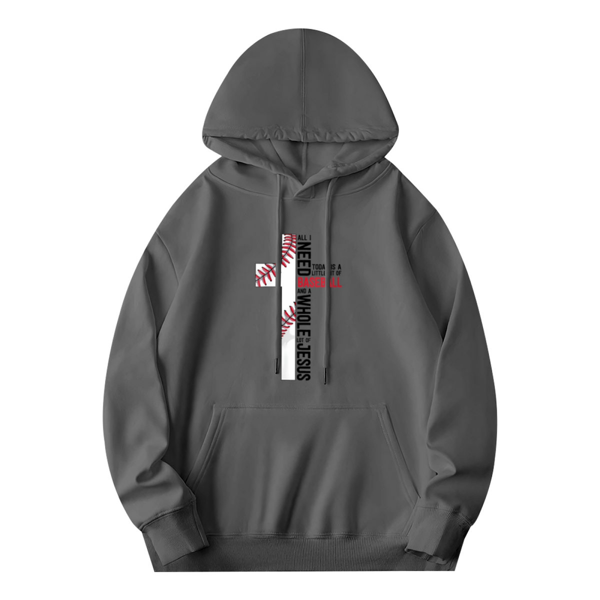 Faith & Baseball Cross Graphic Gray Hoodie, Soft & Comfortable Daily Pullover