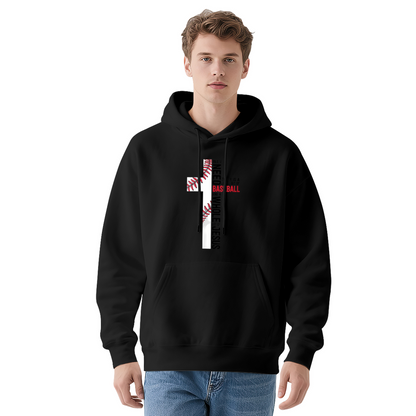 Faith & Baseball Cross Graphic Gray Hoodie, Soft & Comfortable Daily Pullover