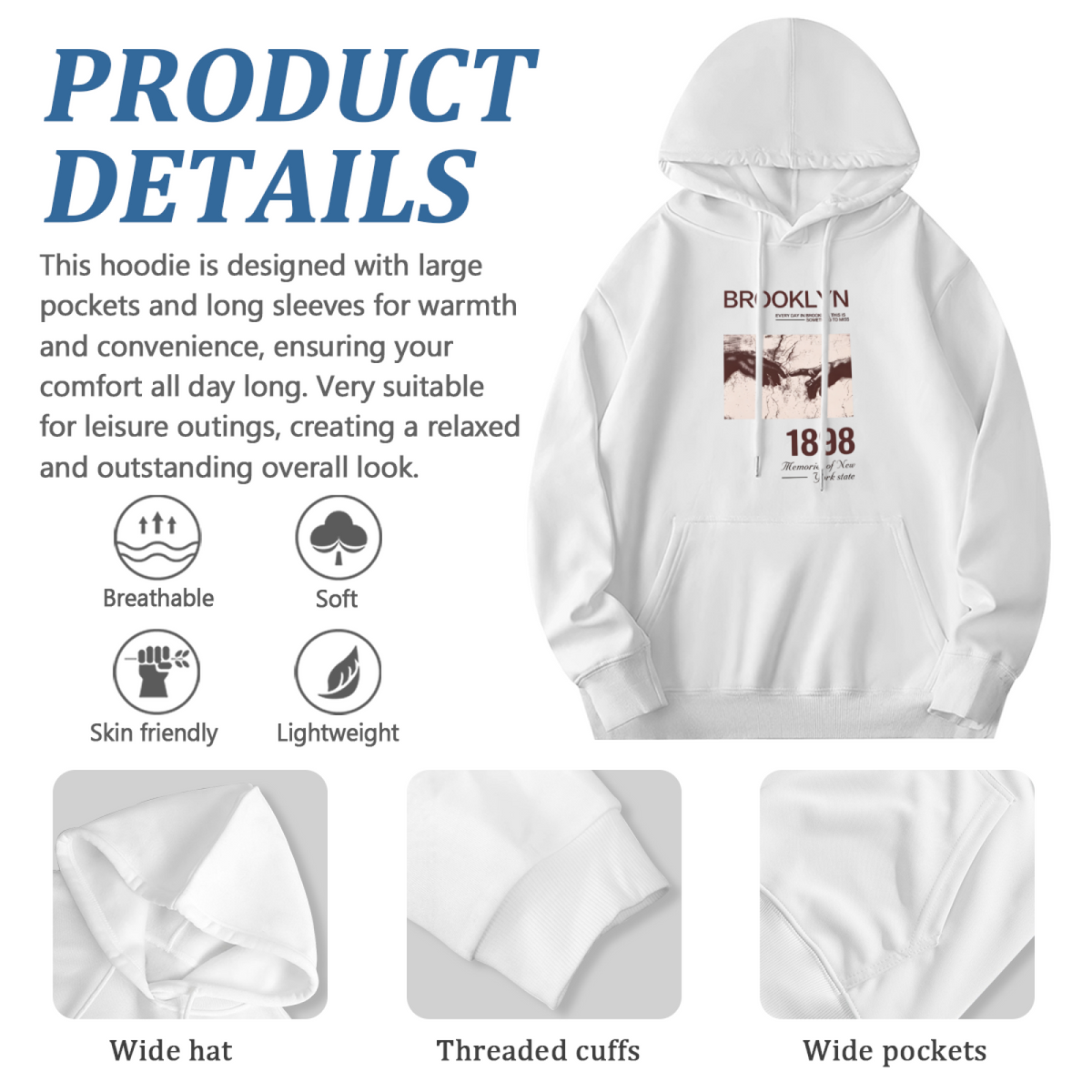 Brooklyn 1898 Retro Vintage Aesthetic Hoodie