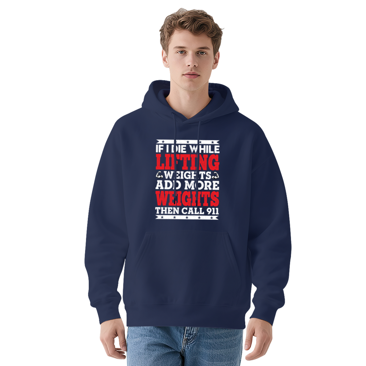 Weightlifting Funny Slogan Navy Hoodie, Ultra Comfort Gym Lover Daily Hoodie