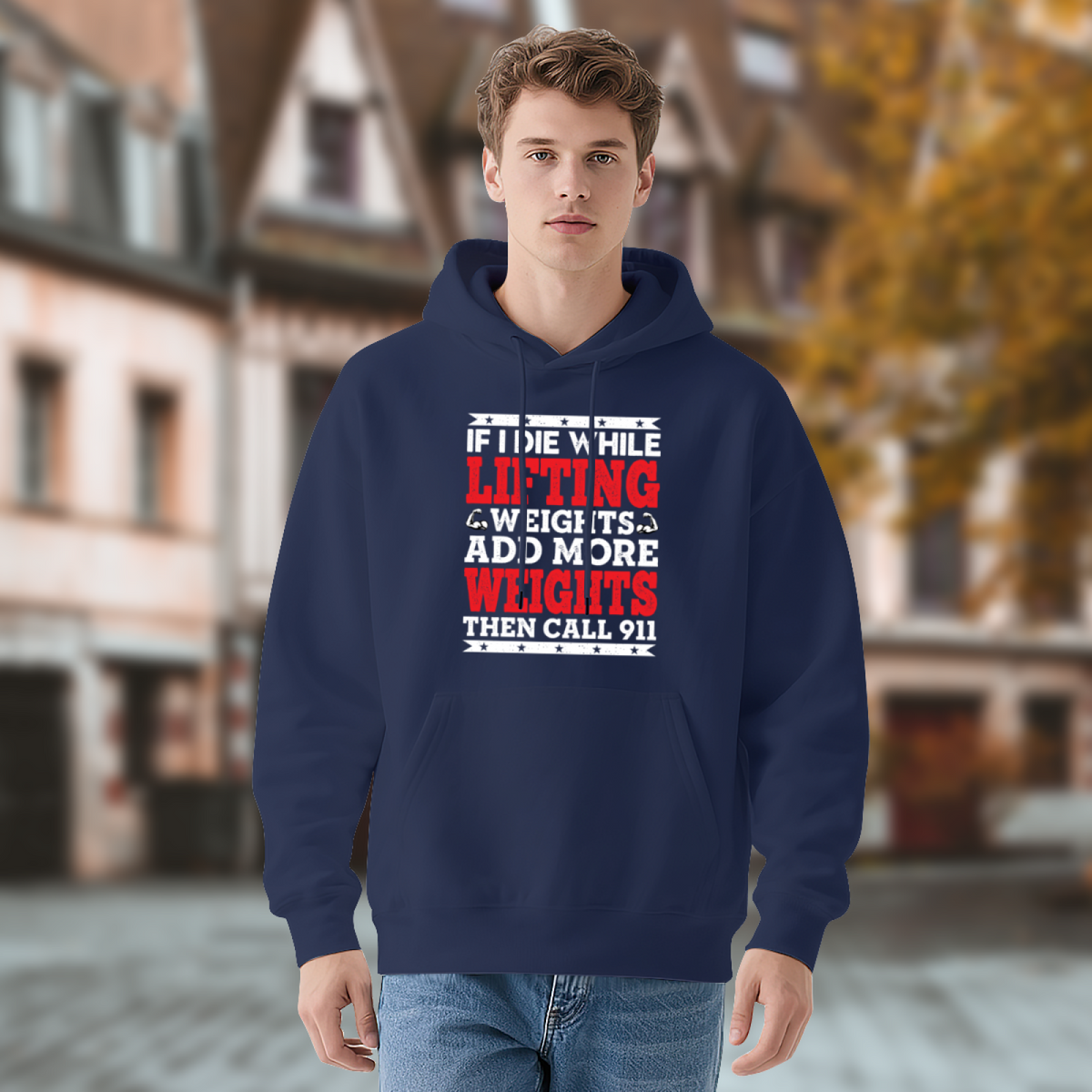 Weightlifting Funny Slogan Navy Hoodie, Ultra Comfort Gym Lover Daily Hoodie