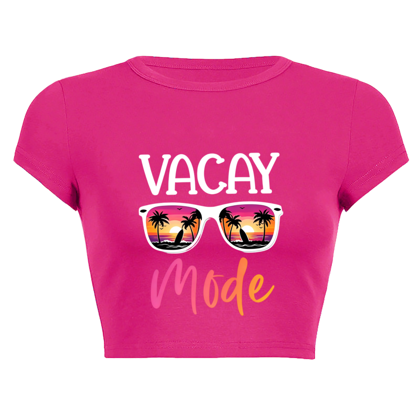 Vacay Mode Sunset Sunglasses Summer Hot Pink Crop Top