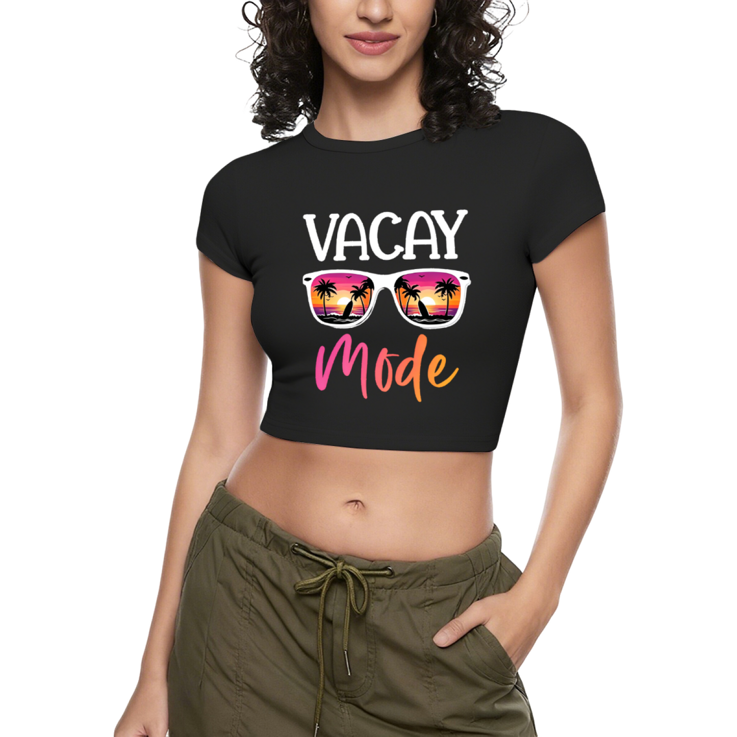 Vacay Mode Sunset Sunglasses Summer Hot Pink Crop Top