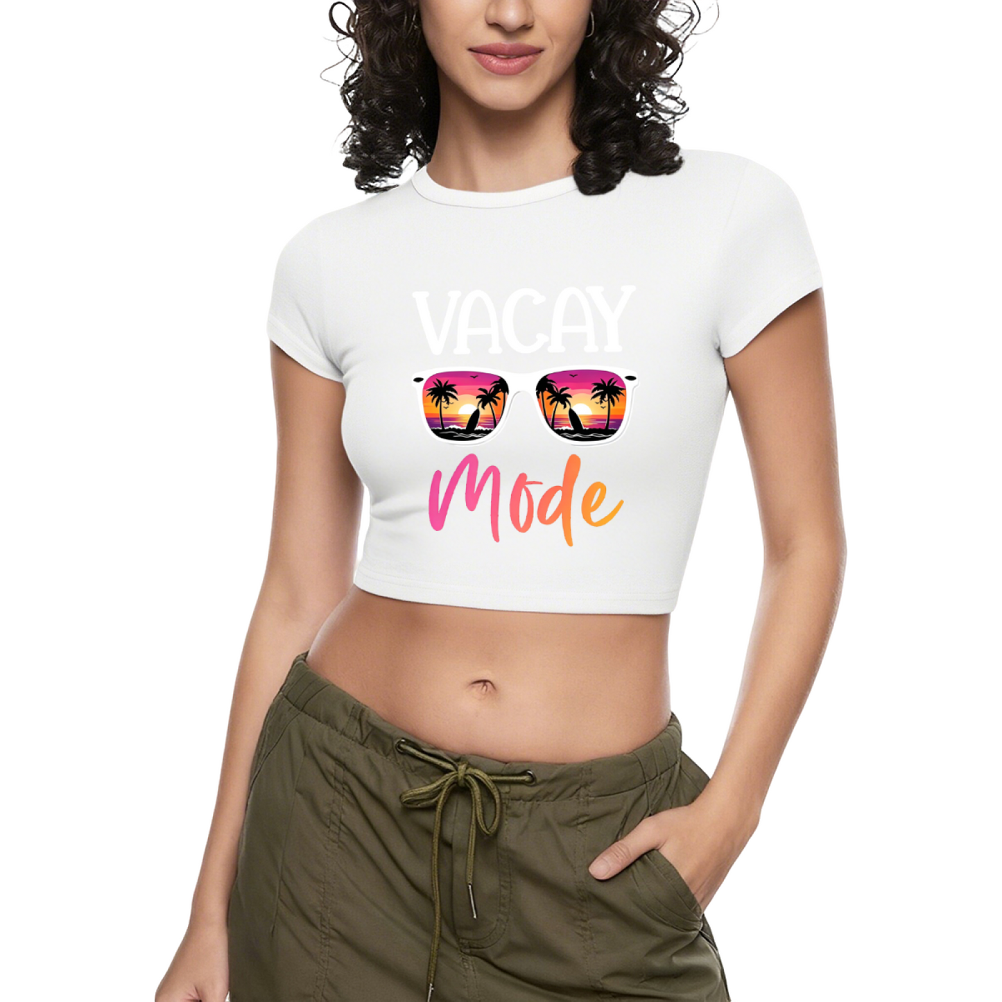 Vacay Mode Sunset Sunglasses Summer Hot Pink Crop Top