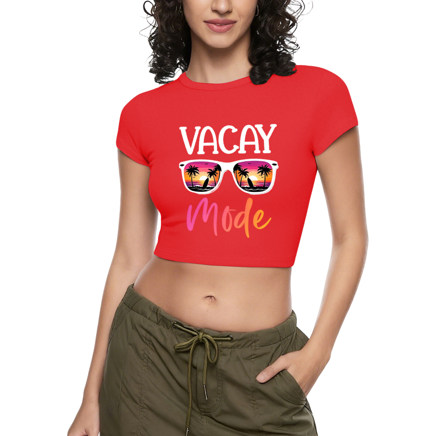 Vacay Mode Sunset Sunglasses Summer Hot Pink Crop Top