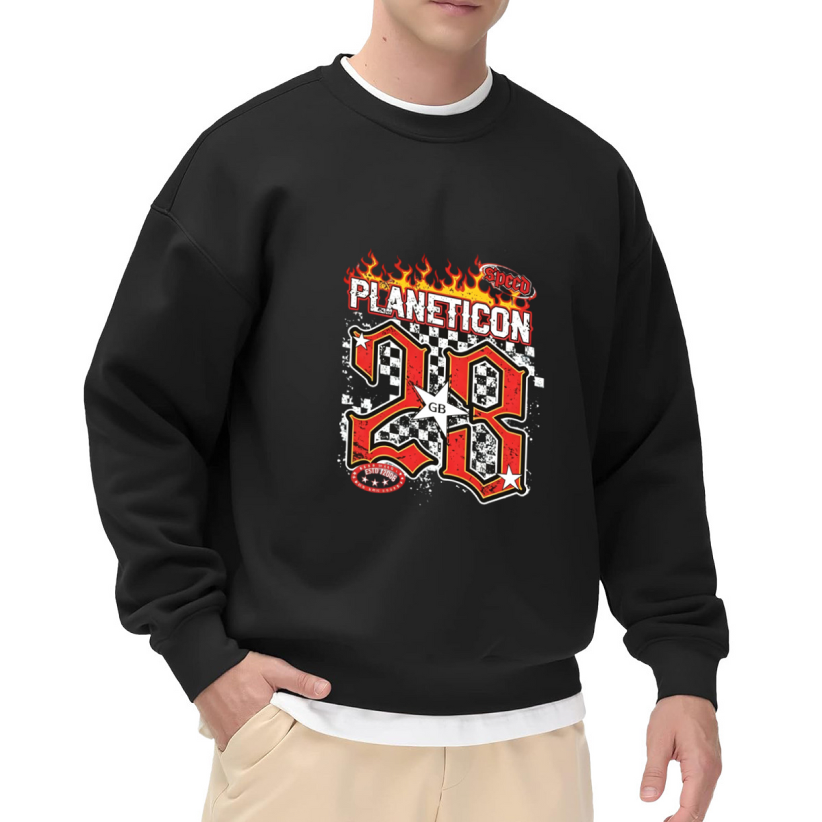 28 Flame Checkered Racing Retro Graphic Sweatshirt