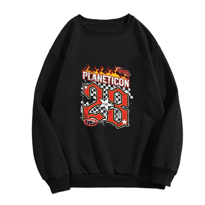28 Flame Checkered Racing Retro Graphic Sweatshirt