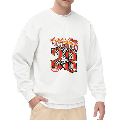 28 Flame Checkered Racing Retro Graphic Sweatshirt