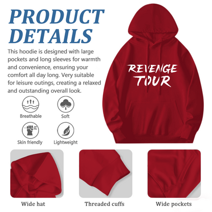 Bold Revenge Tour Brush Font Red Hoodie, Loose Comfort Statement Pullover