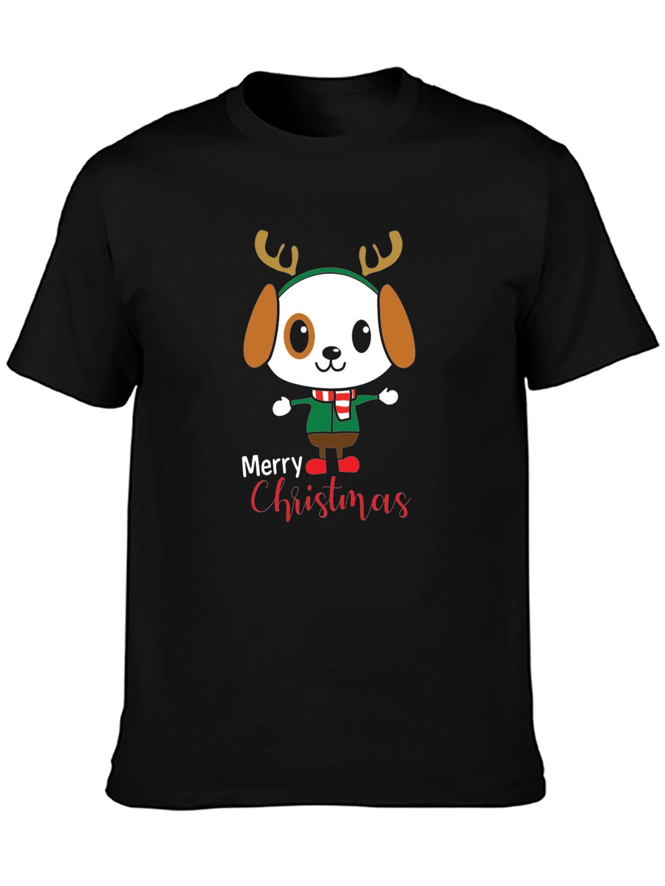 Cute Cartoon Dog Merry Christmas Graphic T-Shirt
