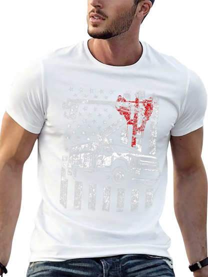Lineman American Flag Truck Black T-Shirt