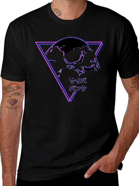 Cyberpunk Skull Graphic Black T-Shirt