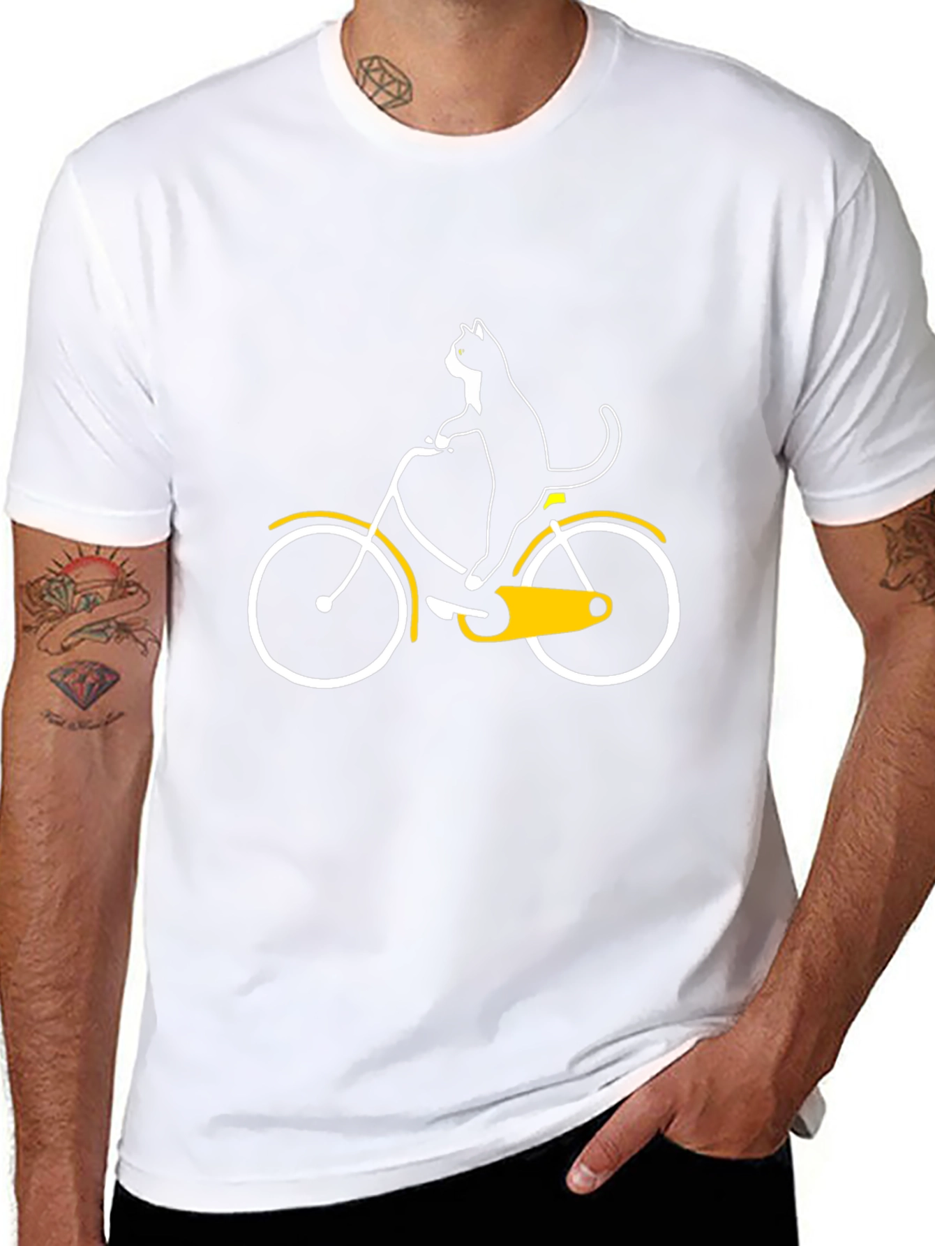 Cat on Bike Graphic Tee - Black Cotton T-Shirt