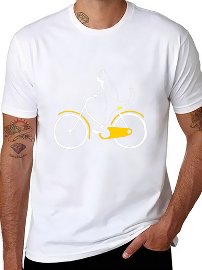 Cat on Bike Graphic Tee - Black Cotton T-Shirt