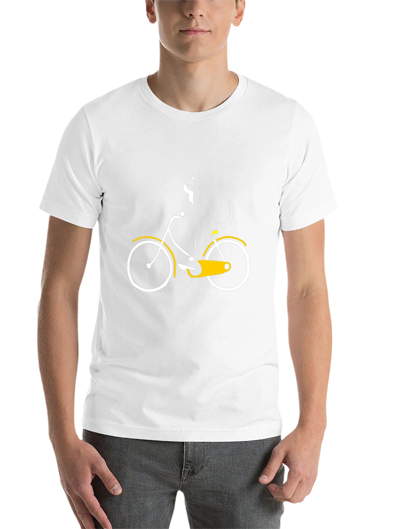Cat on Bike Graphic Tee - Black Cotton T-Shirt
