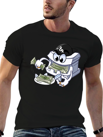 Money Stack Cartoon Graphic Black T-Shirt
