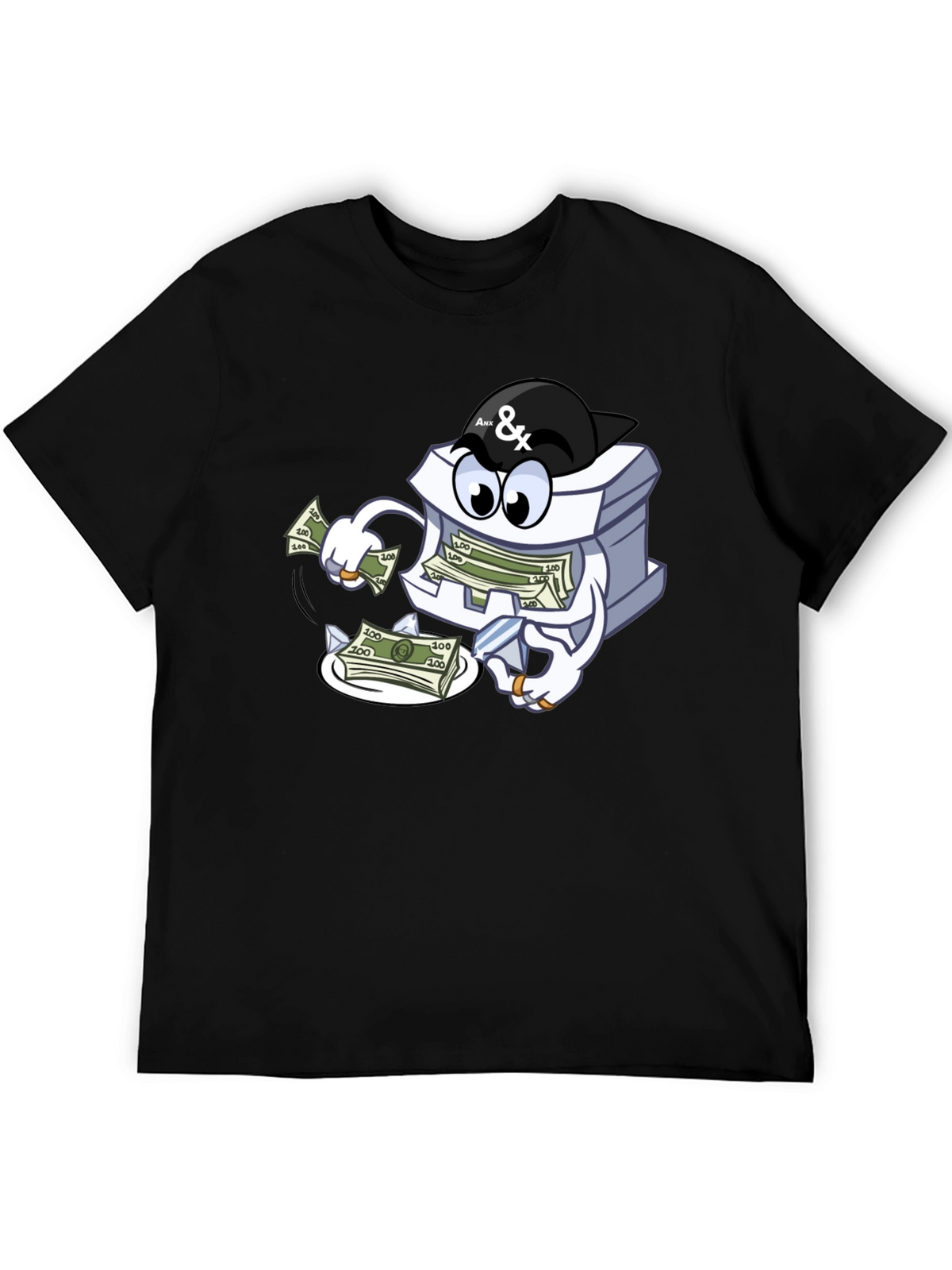 Money Stack Cartoon Graphic Black T-Shirt