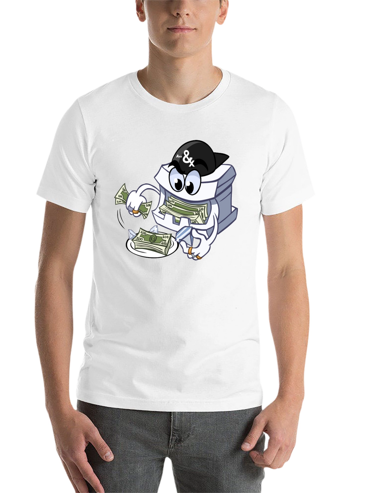 Money Stack Cartoon Graphic Black T-Shirt