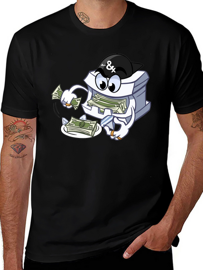 Money Stack Cartoon Graphic Black T-Shirt