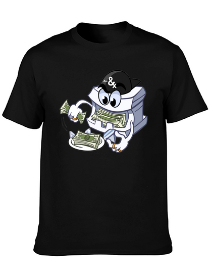 Money Stack Cartoon Graphic Black T-Shirt