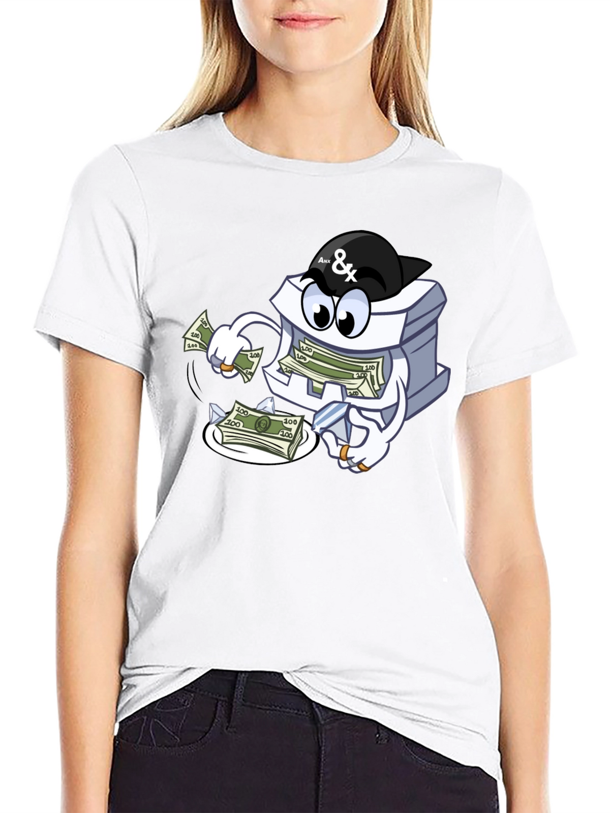 Money Stack Cartoon Graphic Black T-Shirt
