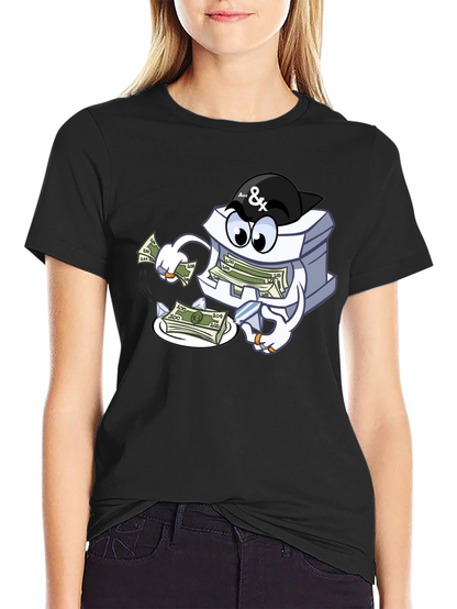 Money Stack Cartoon Graphic Black T-Shirt